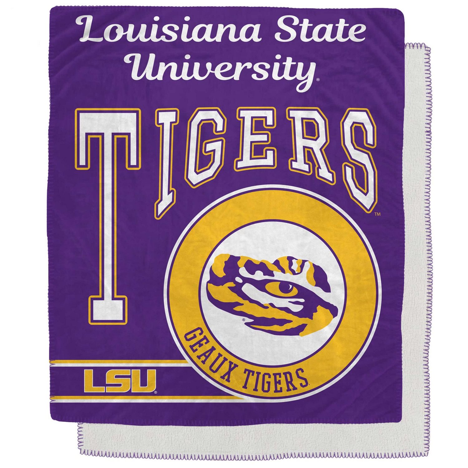 LSU Tigers 50" x 60" Retro Emblem Flannel Fleece Sherpa Blanket - view number 1
